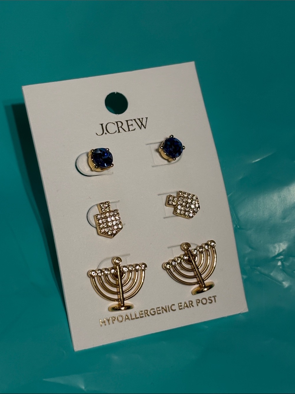 NWT J.Crew Gold & Blue Hanukkah Earring Trio - Picture 8 of 8